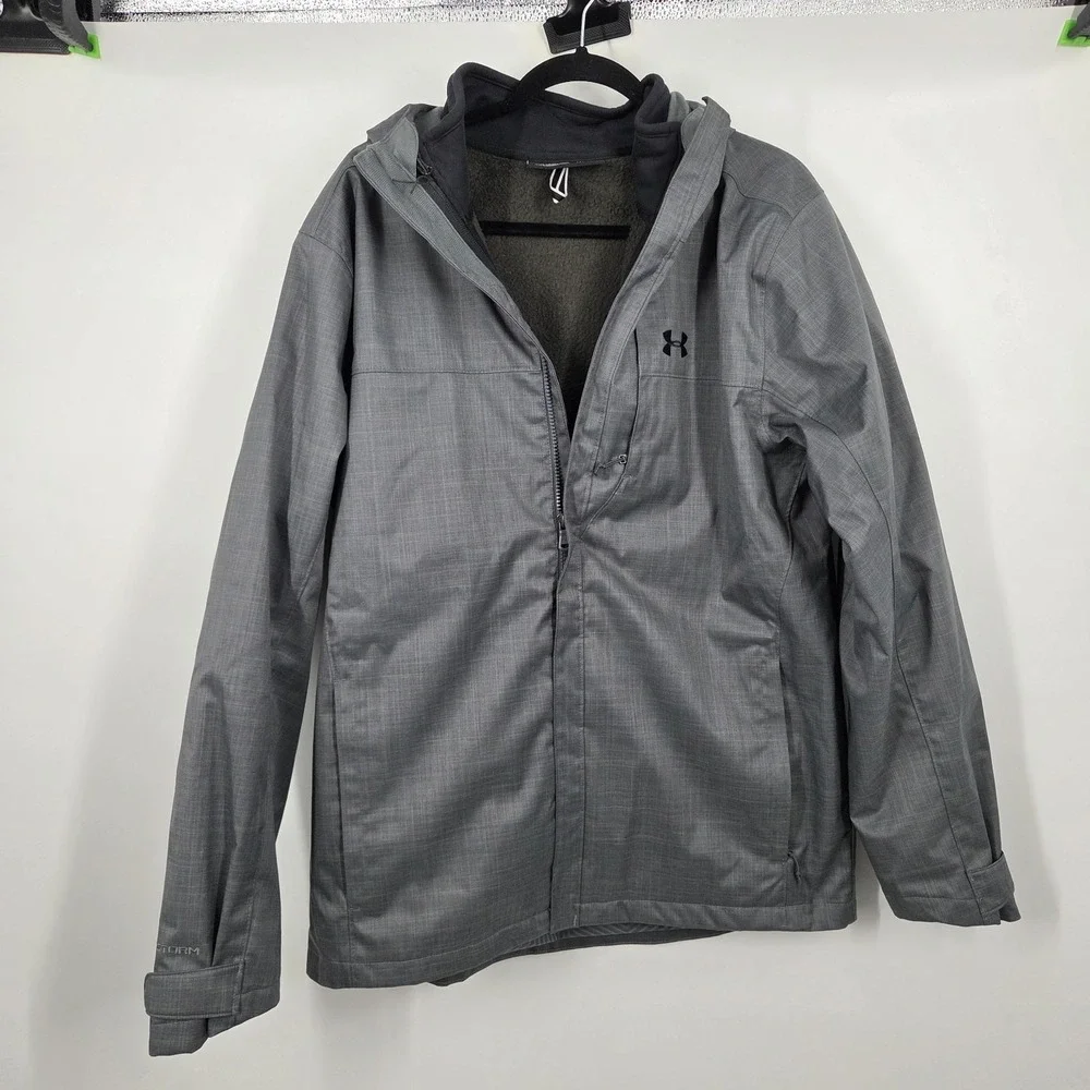 Under Armour Jacket Mens L Storm 2 Cold Gear Infared Gray Hooded Shell Fleece